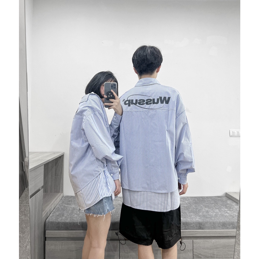 Áo sơ mi lồng sơ mi nam nữ MEANSTORE form rộng phong cách Hàn Quốc vải bền, ảnh thật - màu kẻ