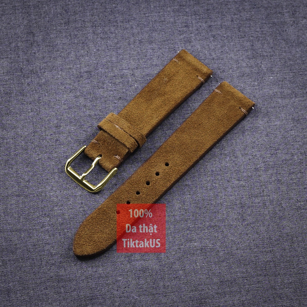 Dây đồng hồ da bò Vintage không chỉ viền da lộn khóa mạ vàng GOLD , nhiều màu, đủ size cho đồng hồ Thụy Sĩ, đồng hồ Nhật
