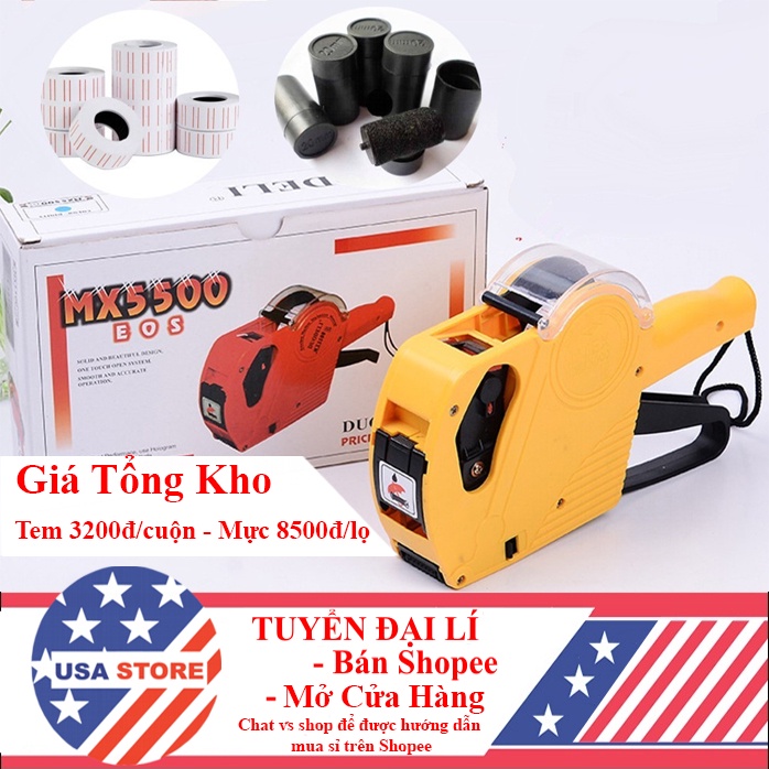 [Tặng Cuộn Tem + Lọ Mực] Máy Bắn Giá Tiền MX5500 EOS Có Nắp Đậy - Súng Bấm In Ghi Dán Giá - Bảo Hành 3 Tháng