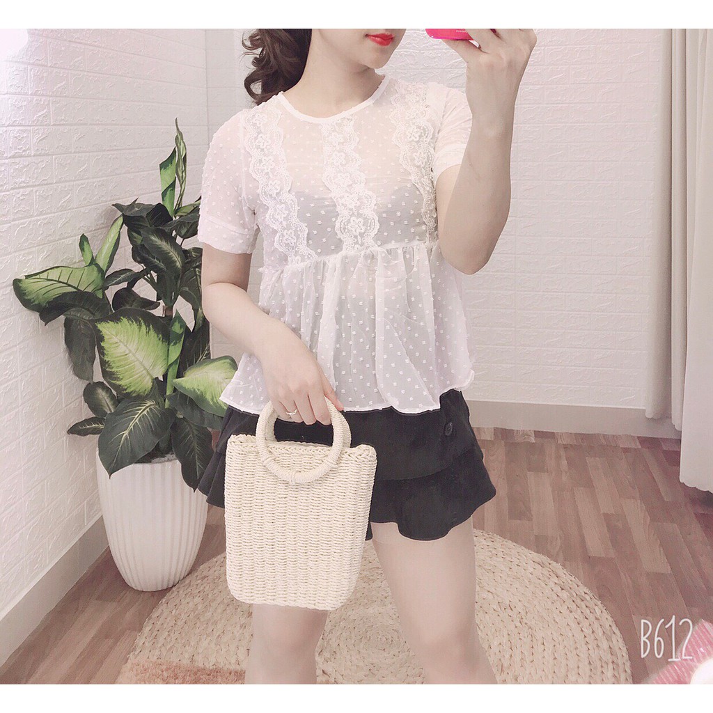 ÁO phối ren. Hàng Nhập QUảng Châu. Có 3 màu như hình. Kèm hình chụp thật 100%. Size dưới 54kg vừa nha