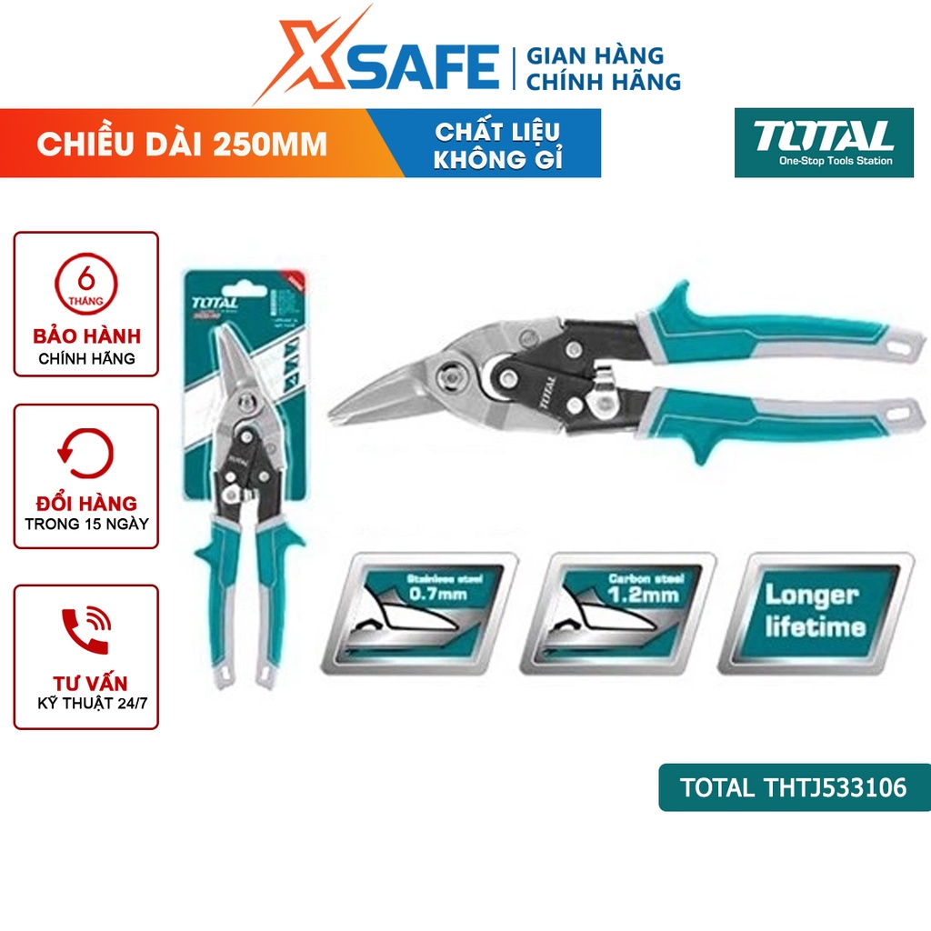 Kéo cắt tole phải TOTAL THTJ533106 dài 250mm, chất liệu hợp kim thép đặc biệt bền bỉ - chính hãng