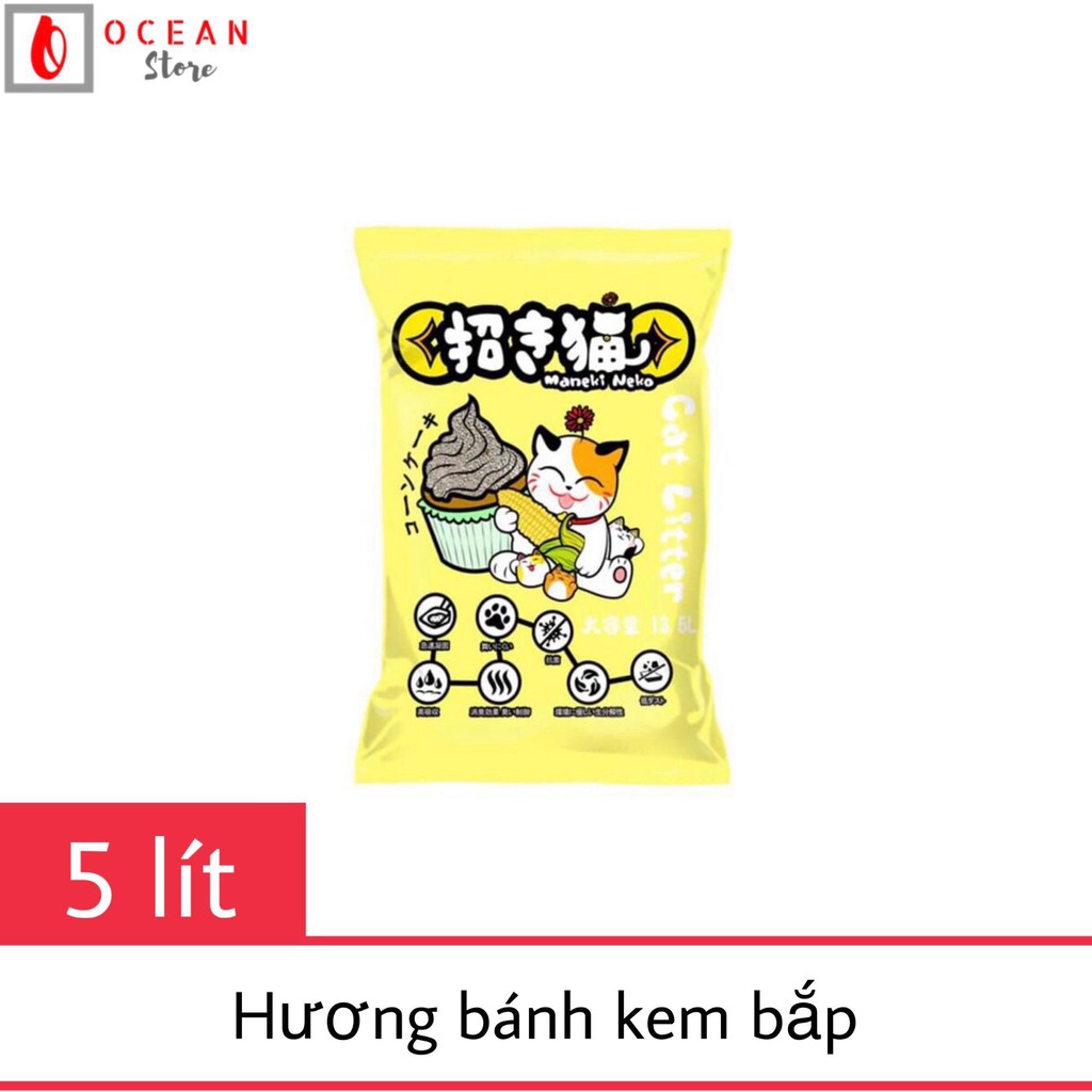 Cát đất sét vệ sinh cho mèo Maneki Neko - Cát sệ sinh Litter túi 5 lít (Hương Bánh Kem Bắp)