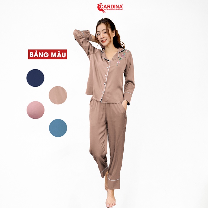 Đồ Bộ Nữ 𝐂𝐀𝐑𝐃𝐈𝐍𝐀 Pijama Chất Lụa Satin Nhật Cao Cấp Áo Dài Tay Quần Dài Co Giãn Nhẹ 1Pi07