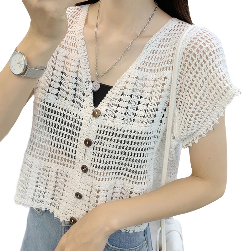 Áo Lửng Ngắn Tay Phối Ren Phong Cách Quyến Rũ Thanh Lịch Dành Cho Nữ