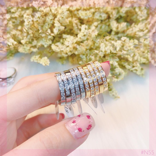 Nhẫn đơn/Nhẫn đôi titan nửa đá ko đen