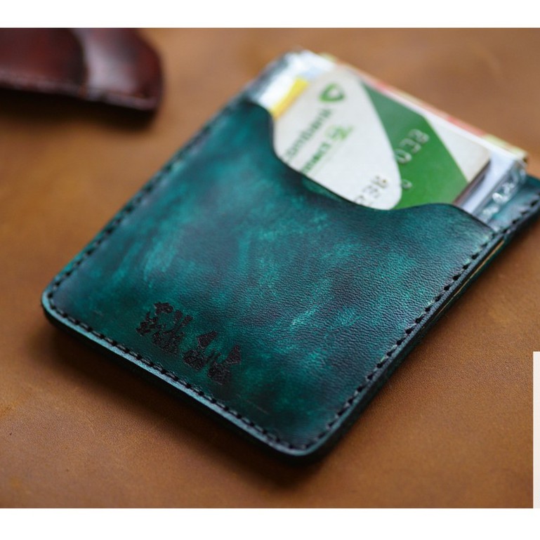 Ví mini nam nữ RAM Leather handmade da bò Italia Vegtan màu aqua green