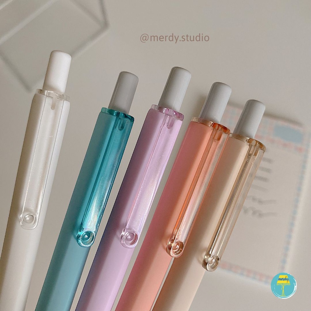 Bút bấm DOMI vỏ pastel mực đen, ngòi 0.5mm