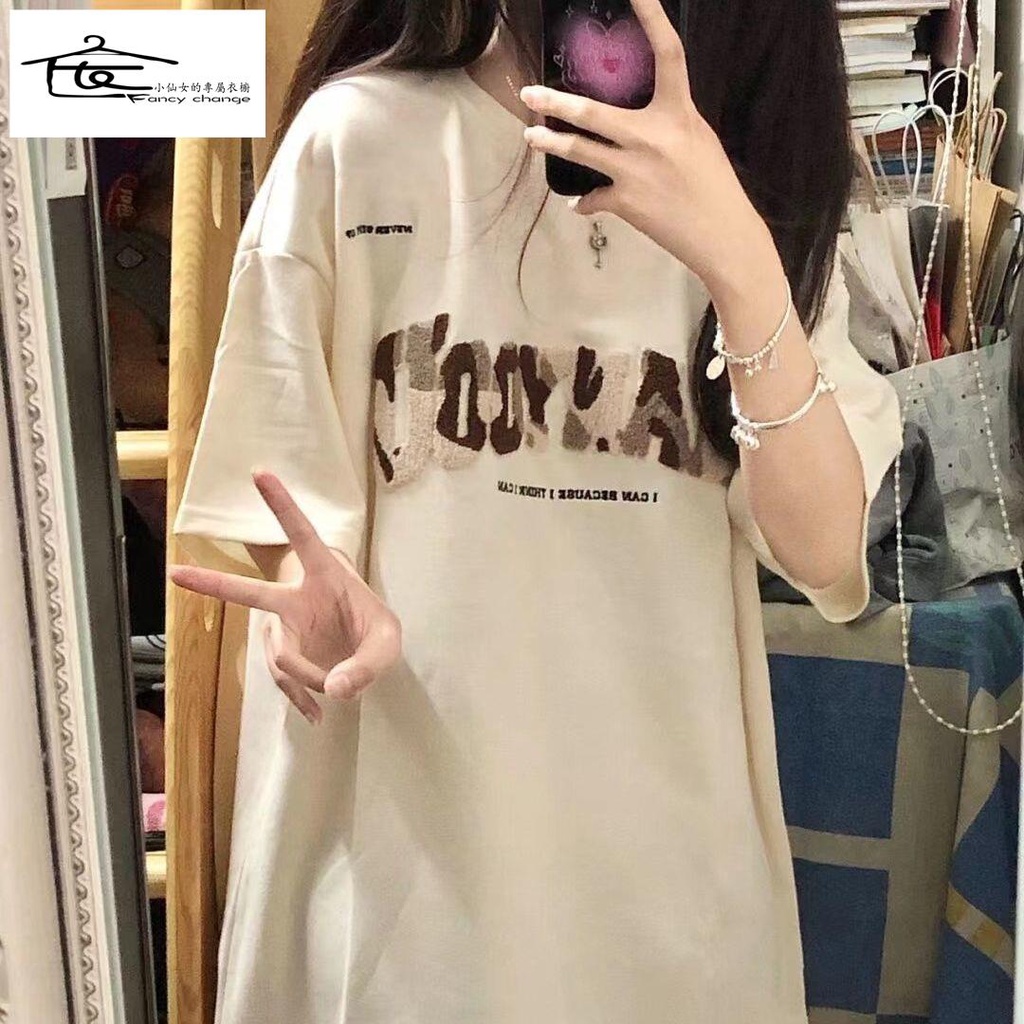 Áo Thun 100% Cotton Nguyên Chất Tay Ngắn Dáng Rộng In Chữ Thời Trang Xuân Hè Hàng Mới Phong Cách Đường Phố Cho Nữ