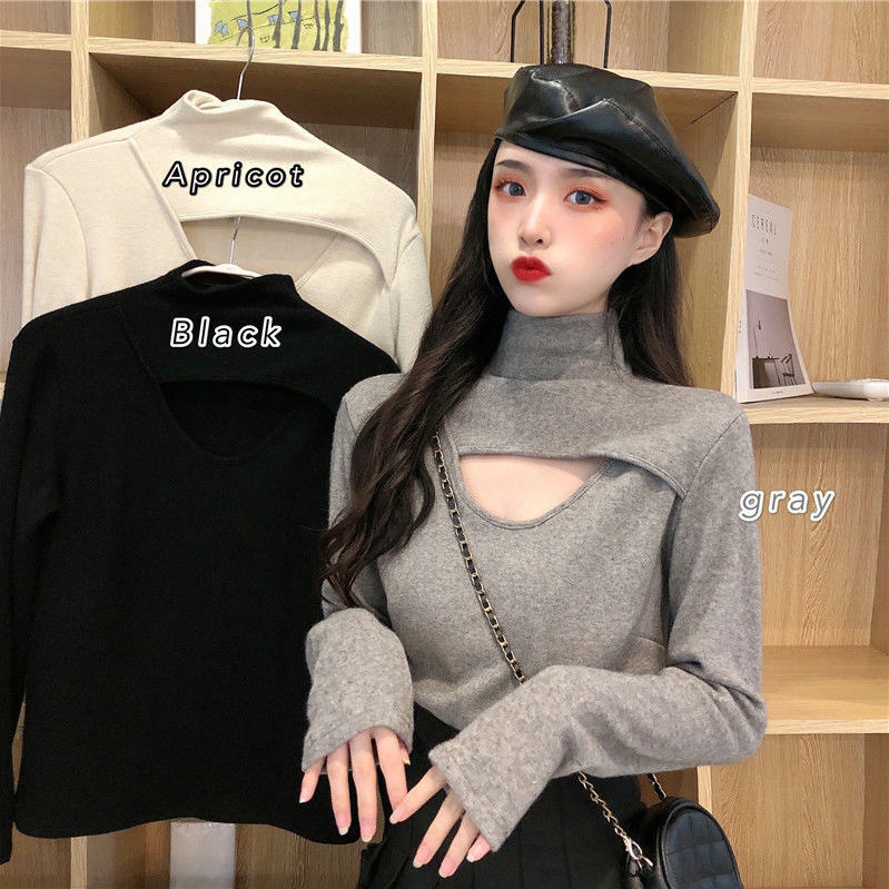 Áo Giữ Nhiệt Nữ Korean New Slim Hollow Out Thick Long Sleeve T-shirt Women's Wear
