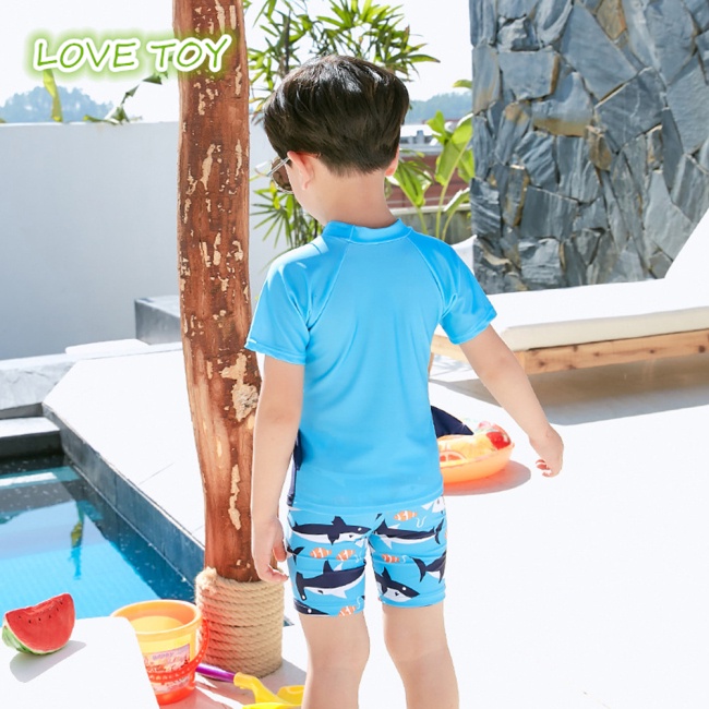 Set Đồ Bơi 3 Món Gồm Quần Short + Mũ In Hình Cá Mập Hoạt Hình Nhanh Khô Chống Nắng Dành Cho Bé Trai