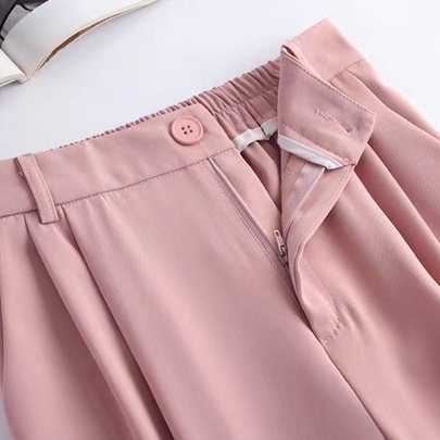 Quần Dài Ống Rộng Lưng Cao Vải Lụa Mát Mỏng Màu Hồng Thời Trang Mùa Hè Hàng Mới Dành Cho Bạn Nữ