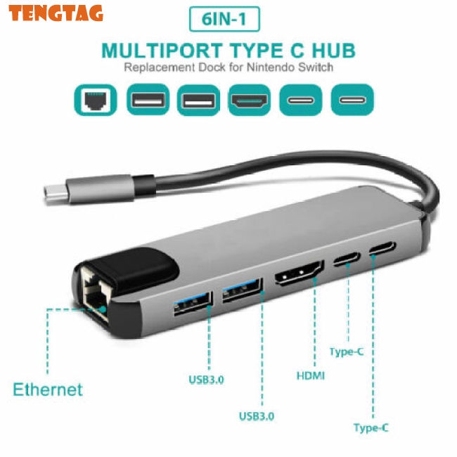 Bộ Chia Cổng Usb Type C Đa Năng 6 Trong 1
