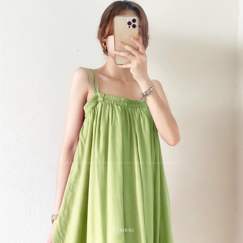 Váy 2d midi xanh bơ