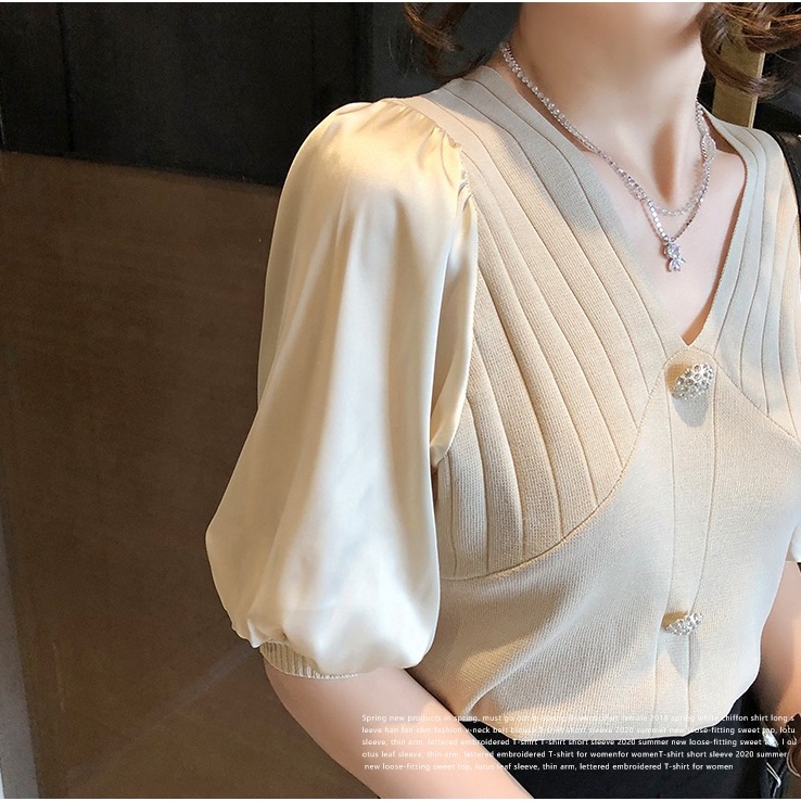 Áo Sơ Mi Dệt Kim Tay Ngắn Cổ Chữ V Thiết Kế Thời Trang Mùa Hè Mới Cho Nữ