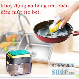 ❤️TẶNG MIẾNG RỬA CHÉN❤️Khay đựng xà bông rửa chén, Hộp ấn lấy xà bông tiện lợi GD314-KhayMutRC