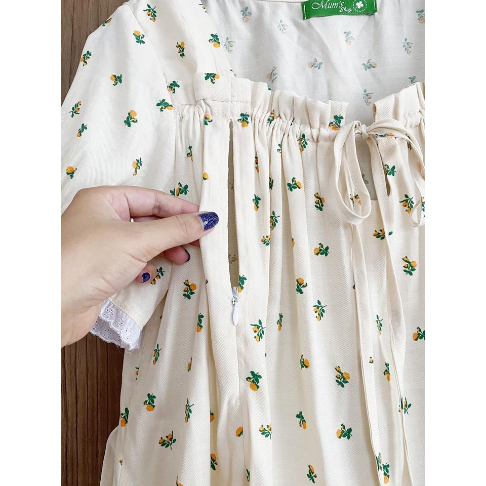 Đồ bộ bầu và sau sinh  FREESHIP  bộ đũi be hoa nhí vàng cổ vuông