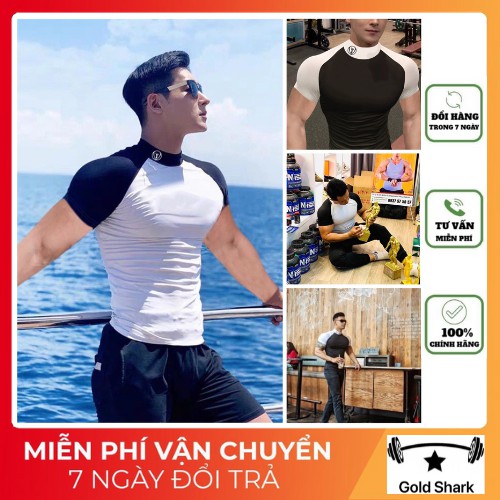 Áo tập gym nam cộc tay thể thao, Áo gym nam thun cotton, Logo cá tính [Gold Shark]