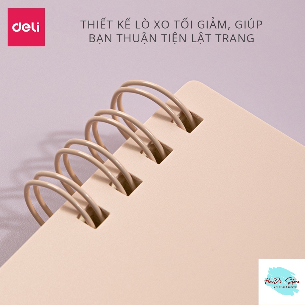 Sổ tay ghi chép 80 trang khổ A5/B5 bìa pastel - giấy kẻ ngang gáy lò xo DELI 24202/24203