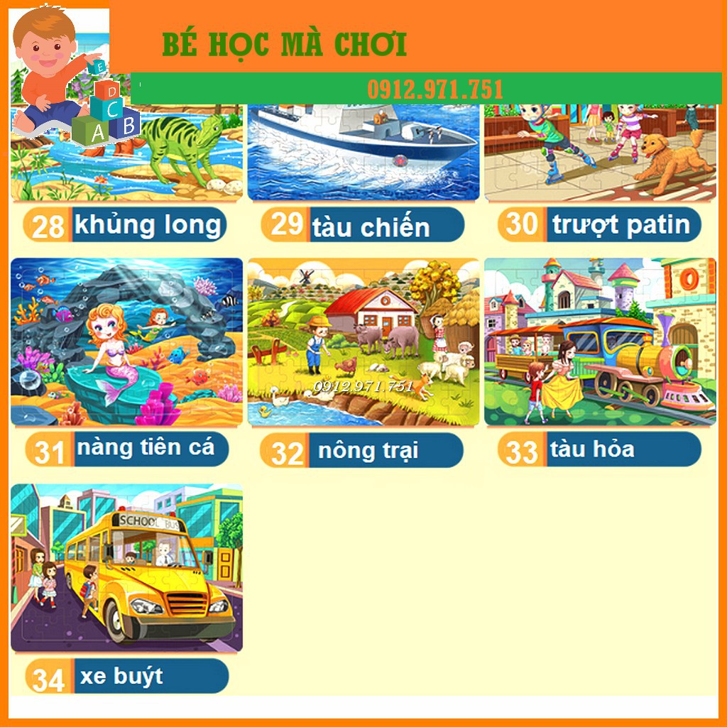 [Bán giá gốc] - Tranh xếp hình gỗ Puzzle 60 pcs có bảng gỗ kèm theo ( LINK 1)