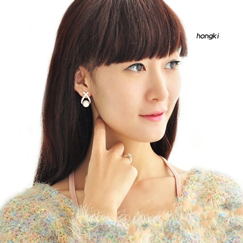 Khuyên Tai Nữ Đính Ngọc Trai Nhân Tạo Thời Trang