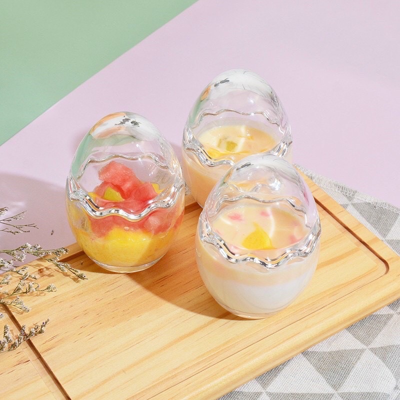 Hũ Thủy Tinh hình quả trứng làm bánh Flan cho bé ăn dặm, khuôn puddding, khuôn bánh