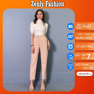 Quần baggy nữ Zenly cạp cao [Hàng Cao Cấp] Quần baggy nữ thiết kế đai vuông cúc bấm form dáng chuẩn đẹp, cực xinh