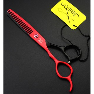 Bộ kéo cắt tóc tay trái jason đỏ đen (mua cặp kéo được tặng 1 bao da 1 lược toni guy 1 dụng cụ chỉnh kéo)