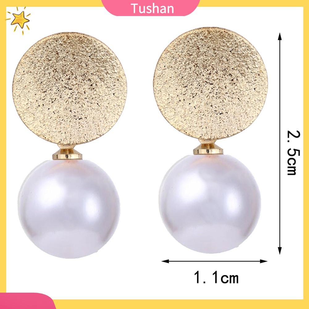 Khuyên tai đinh tán mặt hình tròn bằng kim loại đính hạt ngọc trai giả thanh lịch dành cho bạn nữ