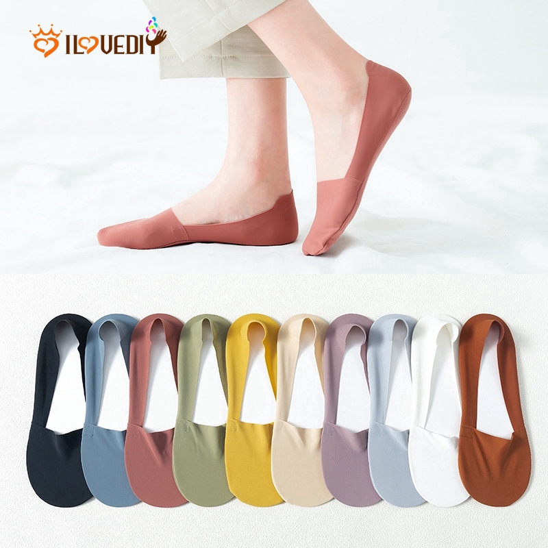 Đôi Tất Lụa Ngắn Màu Trơn Chống Trượt Thoải Mái Cho Nữ