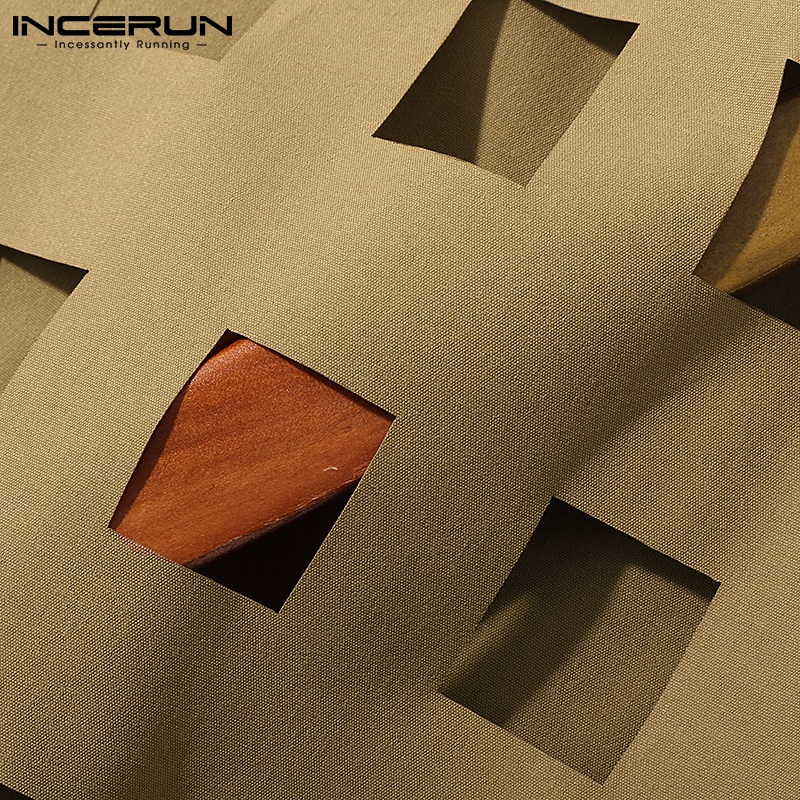 Áo sơ mi INCERUN không tay dáng rộng cổ bẻ thiết kế rỗng thời trang cá tính cho nam