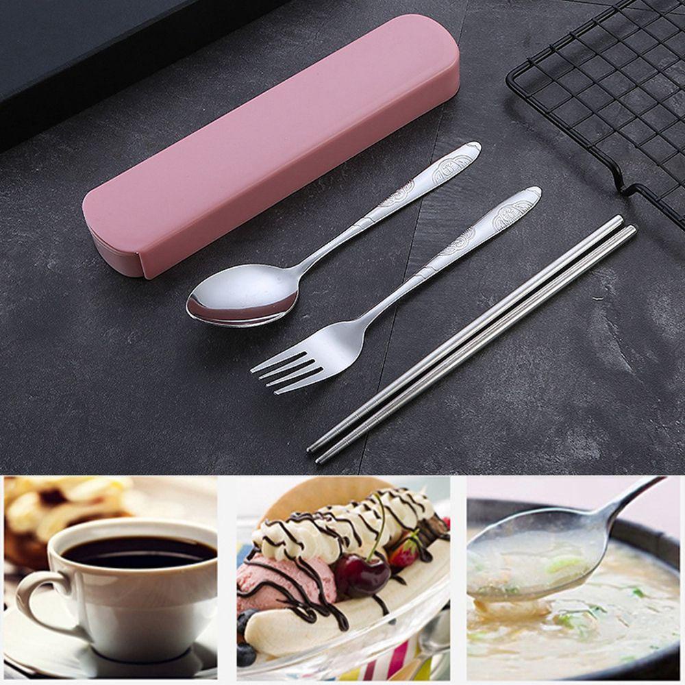 Hộp Đựng Dụng Cụ Ăn Uống Bằng Thép Không Gỉ 3 Màu Thiết Kế Nhỏ Gọn|Bộ Đũa Muỗng Nĩa Nhiều Màu Sắc Chất Lượng Cao