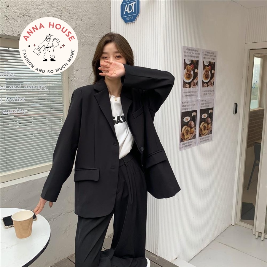 Áo khoác blazer nữ dáng dài tay form rộng 1 lớp có đệm vai oversize, Áo blazer nữ cổ vest form rộng 1 lớp đệm vai | WebRaoVat - webraovat.net.vn