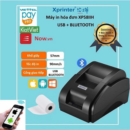 Máy in hóa đơn Xprinter 58iih kết nối với điện thoại qua Bluetooth