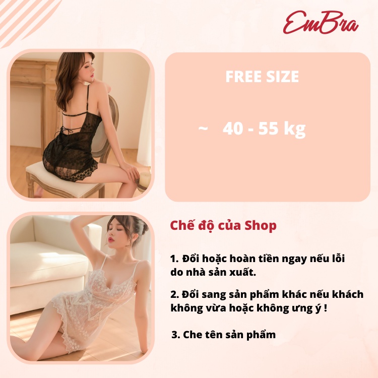 Váy ngủ ren sexy họa tiết hoa cao cấp EmBra EBV14