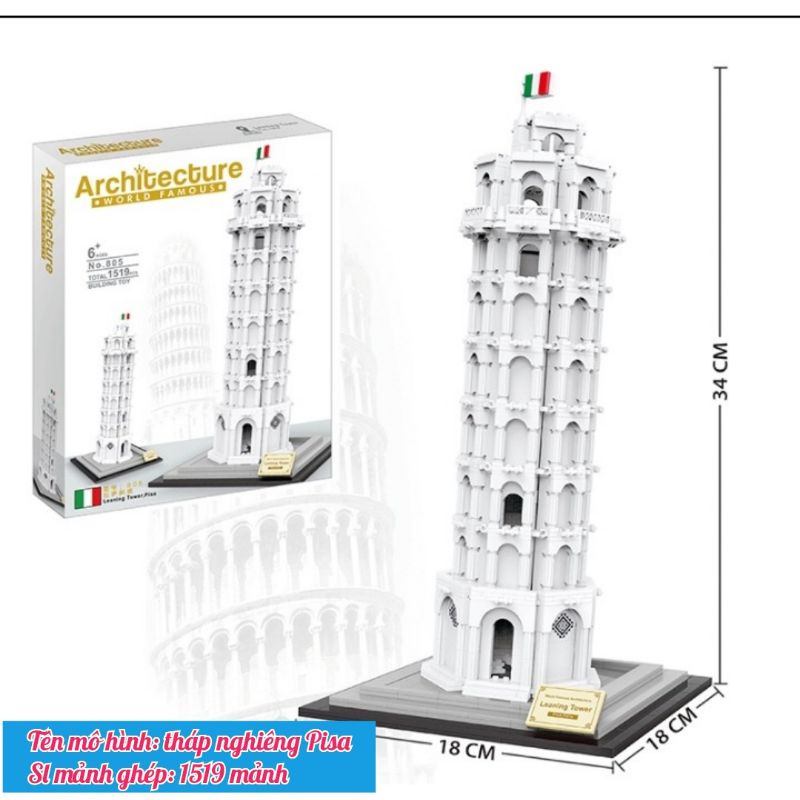(HÀNG ORDER) Mô hình lắp ráp tháp nghiêng Pisa 1519 mảnh