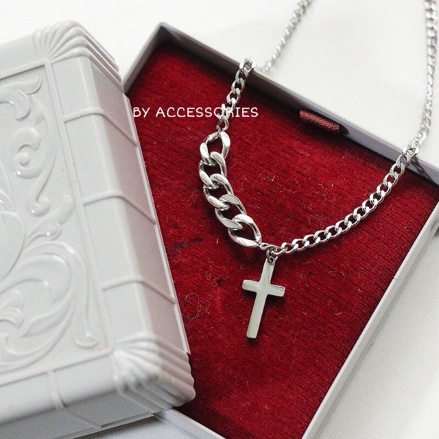 Vòng cổ titan unisex xích phối thánh giá nhỏ không gỉ