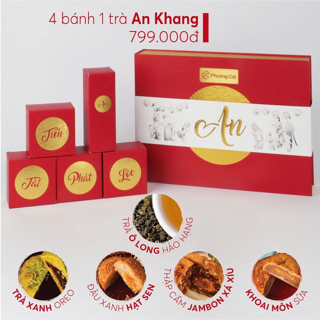 Bánh trung thu An Khang Nonglamfood - Hộp 4 bánh 1 trà ô lông