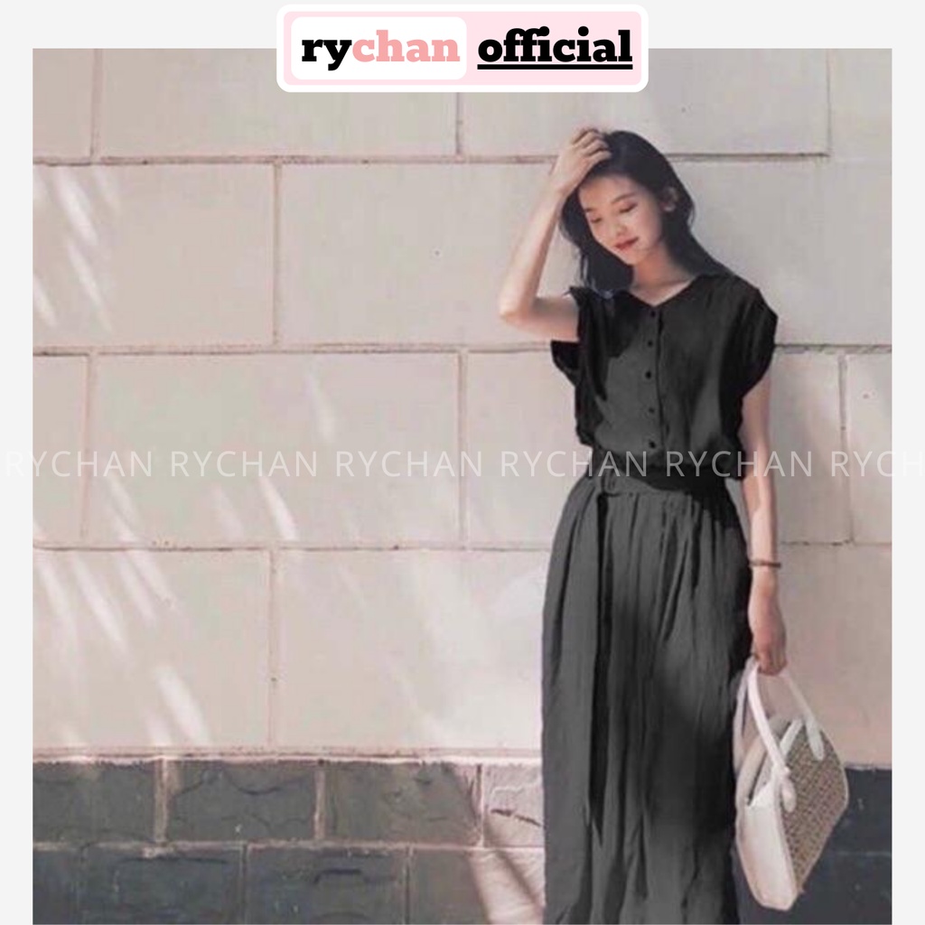 Đầm Nữ Dự Tiệc Form Dài Cổ V Tay Con Nút Trước Kèm Belt Màu Xanh Đen [ẢNH THẬT CUỐI] - DX9918