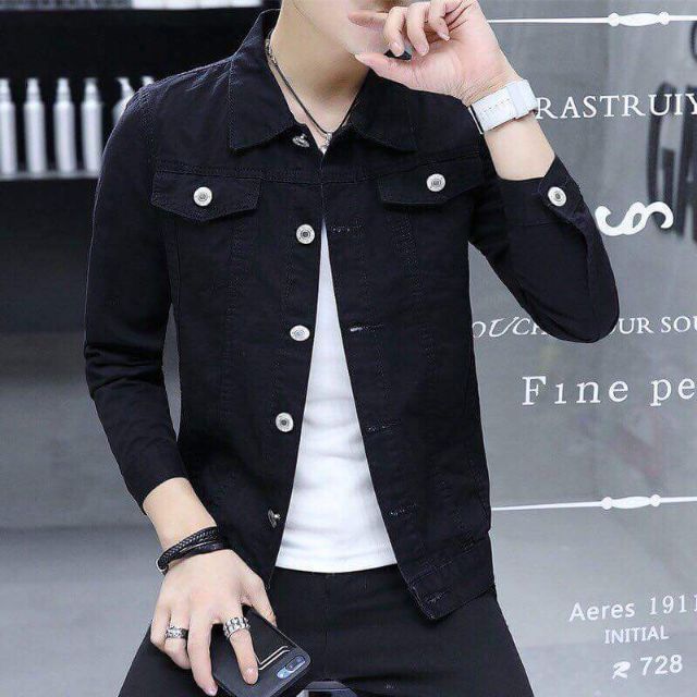 Áo khoác jean nam đen trơn A877
