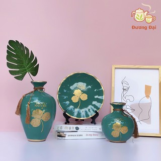 Set 3 Bình Đĩa Gốm Sứ Bát Tràng Đương Đại Họa Tiết Gốm Sứ Decor Cao Cấp (Giao mẫu ngẫu nhiên)