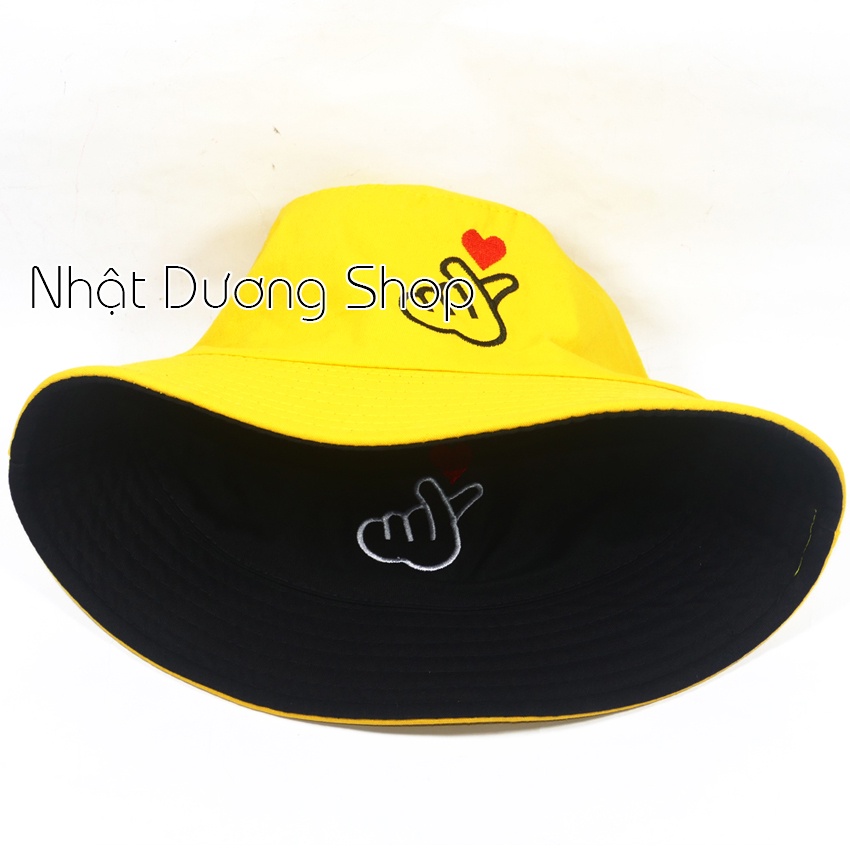 Nón bucket 2 mặt thêu hình bắn tim sành điệu - Chất liệu Cotton cao cấp tạo nên sự thoáng mát