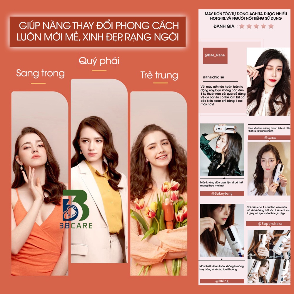 Máy uốn tóc mini ACHITA A10 không dây, lõi gốm tourmalin giúp bảo vệ tóc - shop 3B Care