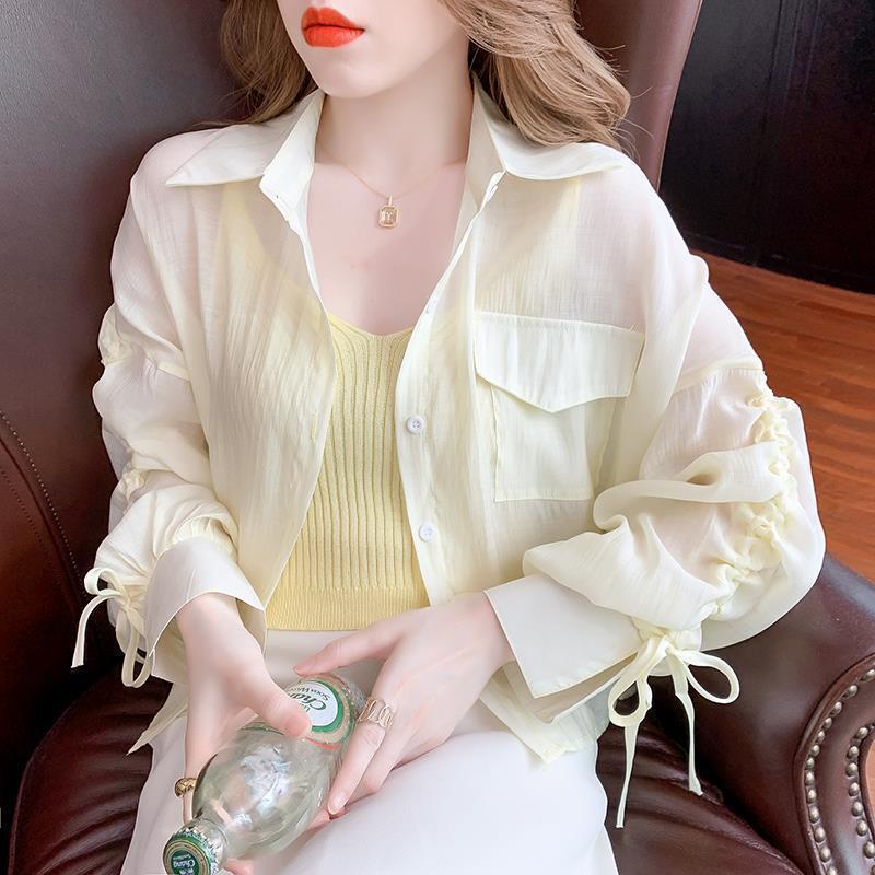 Áo Khoác cardigan chiffon Mỏng Tay Dài Có Dây Rút Thời Trang Mùa Hè Cho Nữ