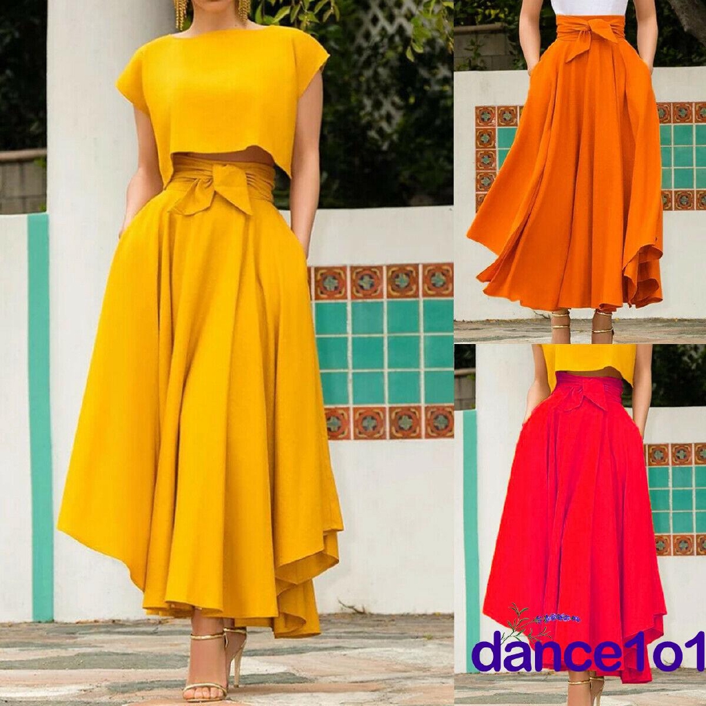 Chân váy maxi lưng cao xếp ly to cho nữ