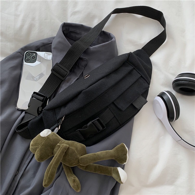 [Túi chéo unisex + ếch] [Phong cách sinh viên Nhật Bản] túi chéo đi chơi đi học, kèm móc khóa ếch hoặc giày hoa cúc