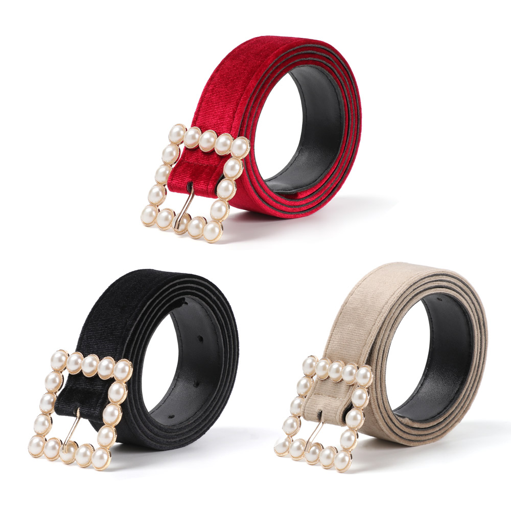 Thắt Lưng Vải Nhung Đính Hạt Ngọc Trai Nhiều Màu Sắc Phong Cách Thanh Lịch Thời Trang