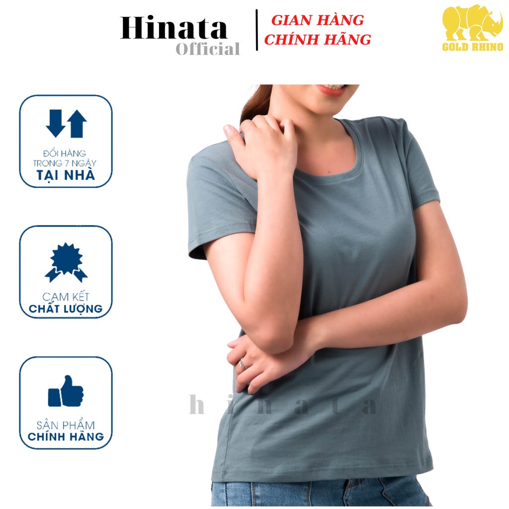 Áo Thun Nữ Trơn Cổ Tròn GOLD RHINO, Áo Phông Nữ Basic 100 Cotton Cao Cấp Hàng Hiệu Đẹp Thoáng Mát Tay Ngắn Màu Xanh Đá