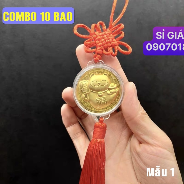 Combo 10 dây treo Xu hình con Mèo Vàng , Treo ô tô, cửa nhà, xe đạp. Làm quà tặng dịp Lễ, Tết - Mẫu 1
