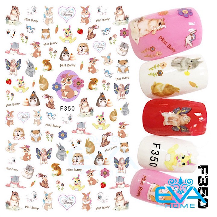 Miếng Dán Móng Tay 3D Nail Sticker Hoạt Hình Miss Bunny F350