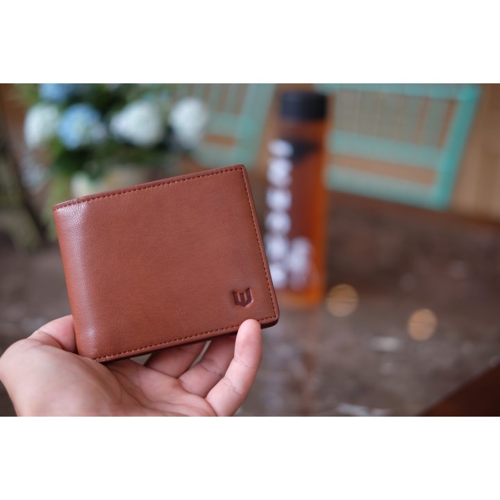 BOM- Ví da nam da dê thật dáng ngang màu vàng bò IQ56-20